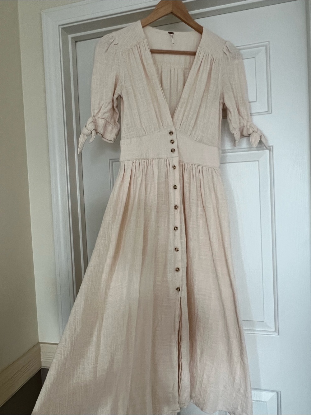 Free People Cream Button-Front Midi Dress